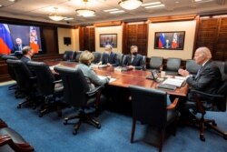 美國總統拜登在白宮通過視頻與俄羅斯總統普京會談。(2021年12月7日)
