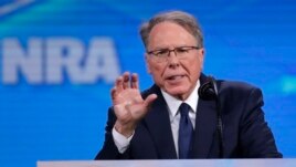 FILE - Nation Rifle Association Executive Vice President Wayne LaPierre speaks at the National Rifle Association Institute for Legislative Action Leadership Forum in Lucas Oil Stadium in Indianapolis, April 26, 2019.