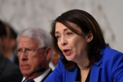 Senate Commerce, Science, and Transportation Committee ranking member Sen. Maria Cantwell, D-Wash., asks a question during a hearing on Capitol Hill in Washington, Feb. 5, 2020.