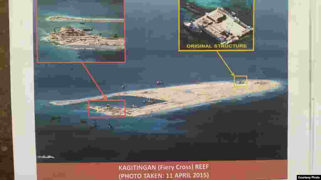 2015年4月11日菲律宾军方图像显示中国在南沙永暑（Kagitingan）岛/礁造岛