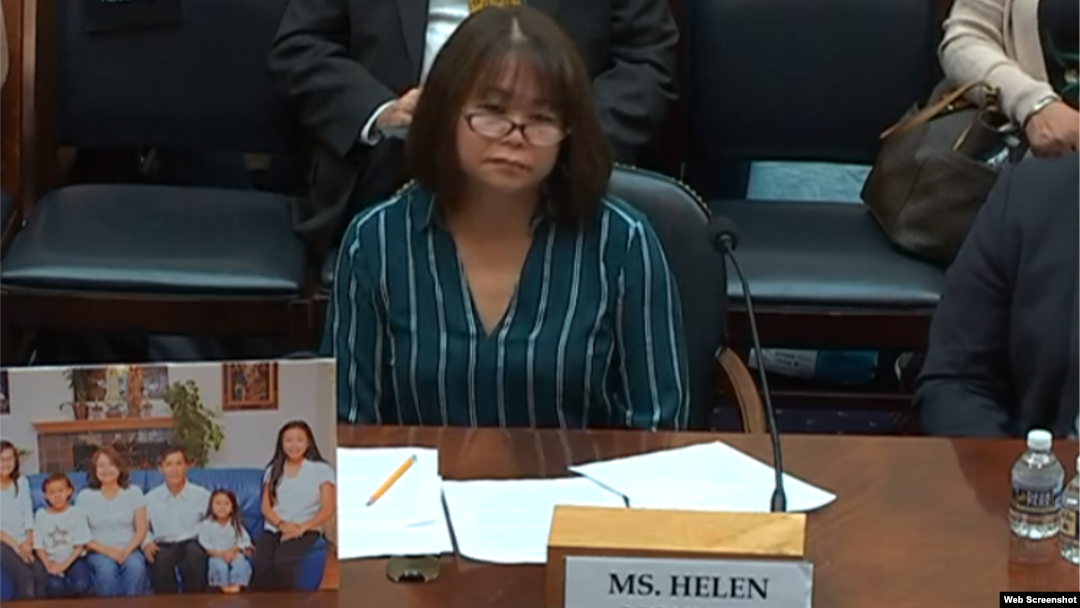 Bà Helen Nguyễn, vợ của ông Michael Nguyễn, điều trần tại một tiểu ban của Uỷ ban Đối ngoại Hạ viện Hoa Kỳ, ngày 25/7/2019. Photo Foreign Affairs Committee.