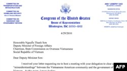 Trong bức thư hồi đáp của mình, ông Ánh yêu cầu Việt Nam 'chứng tỏ thiện chí giải quyết những vấn đề quan tâm của cộng đồng người Mỹ gốc Việt’