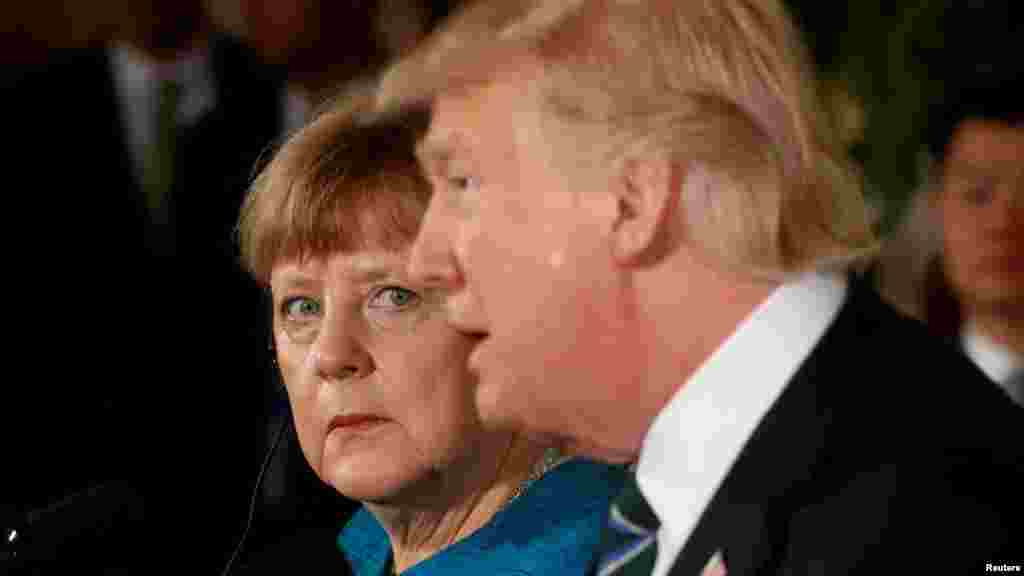 President Donald Trump and Germany&#39;s Chancellor Angela Merkel.