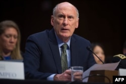 FILE - Director of National Intelligence Dan Coats testifies during a Senate Intelligence Committee hearing on Capitol Hill in Washington, Feb. 13, 2018.
