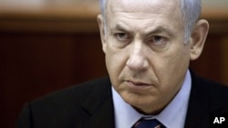 Israeli Prime Minister Benjamin Netanyahu, attends the weekly cabinet meeting in Jerusalem, November 13, 2011.