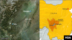 Bản đồ nơi xảy ra trận động đất trong tỉnh Tứ Xuyên.