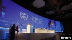 Christiana Figueres, Executive Secretary of the United Nations Framework Convention on Climate Change, speaks at the opening session of the United Nations Climate Change Conference in Doha, Qatar, November 26, 2012.
