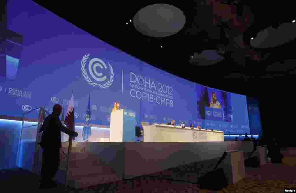 Christiana Figueres, Executive Secretary of the United Nations Framework Convention on Climate Change, speaks at the opening session of the United Nations Climate Change Conference in Doha, Qatar, November 26, 2012.