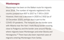 Deo odlomka izveštaja o Crnoj Gori posvećen kretanju azilanata i migranta
