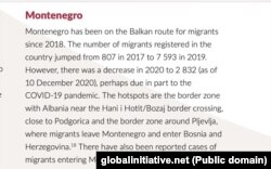 Deo odlomka izveštaja o Crnoj Gori posvećen kretanju azilanata i migranta