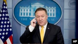 Secretary of State Mike Pompeo speaks at a news conference on North Korea in the briefing room at the White House, June 7, 2018, in Washington.