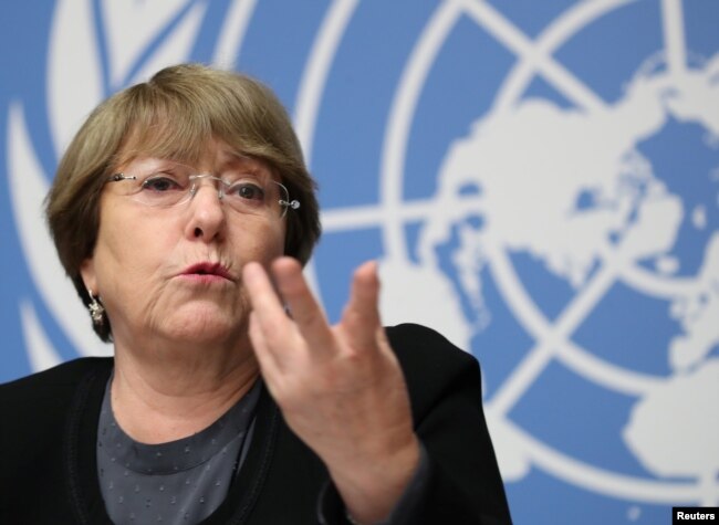 FILE - U.N. High Commissioner for Human Rights Michelle Bachelet attends a news conference at the United Nations in Geneva, Switzerland, Dec. 5, 2018.