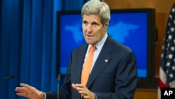 Secretary of State John Kerry speaks at the State Department in Washington to release it's annual human rights reports, June 25, 2015. 