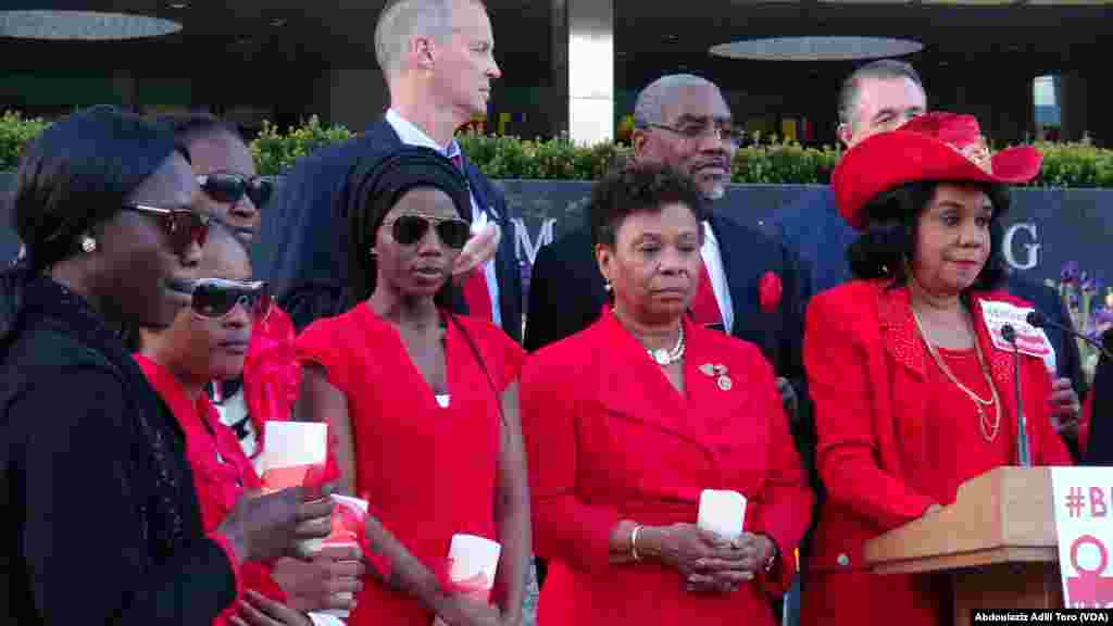 Yar Majalisar Wakilan Amurka Frederica Wilson a taron bikin tunawa da yan matan Chibok da aka sace shekaru biyu da suka gabata.&nbsp;