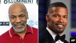 Mike Tyson (kiri) di Dana Point, California, 2 Agustus 2019 (Foto: Willy Sanjuan/Invision/AP) dan Jamie Foxx di Beverly Hills, California, 24 Februari 2019 (Foto: Evan Agostini/Invision/AP). 