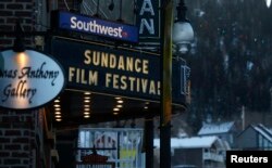 FILE - The marque on the Egyptian Theatre is pictured before the opening day of the Sundance Film Festival in Park City, Utah, Jan. 21, 2015.