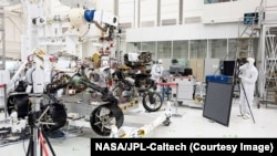 The Mars rover, now named Perseverance, at the Jet Propulsion Laboratory in Pasadena, CA, July 23, 2019