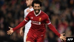 L'Egyptien Mohamed Salah après un but à Liverpool, le 6 décembre 2017.