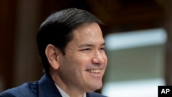 Sen. Marco Rubio, President-elect Donald Trump's choice to be secretary of state, appears before the Senate Foreign Relations Committee for his confirmation hearing, at the Capitol in Washington, Jan. 15, 2025. 