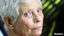 Swiss aid worker Margaret Schenkel is pictured as she arrives at Khartoum Airport, Sudan, Nov. 15, 2017, following a security operation that freed her from kidnappers in the Darfur region.