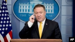 Secretary of State Mike Pompeo speaks at a news conference on North Korea in the briefing room at the White House, June 7, 2018, in Washington.