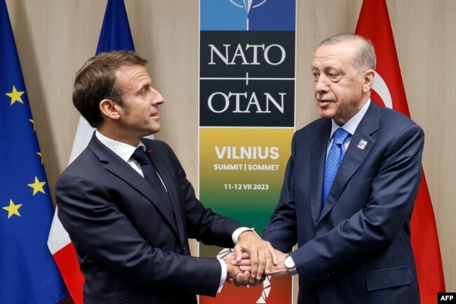 Cumhurbaşkanı Erdoğan ve Fransa Cumhurbaşkanı Macron Vilnius'ta biraraya geldi