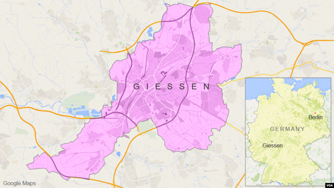 Peta wilayah Giessen, Jerman.