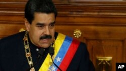 Venezuela's President Nicolas Maduro addresses Constitutional Assembly members at the National Assembly building in Caracas, Venezuela, Aug. 10, 2017.