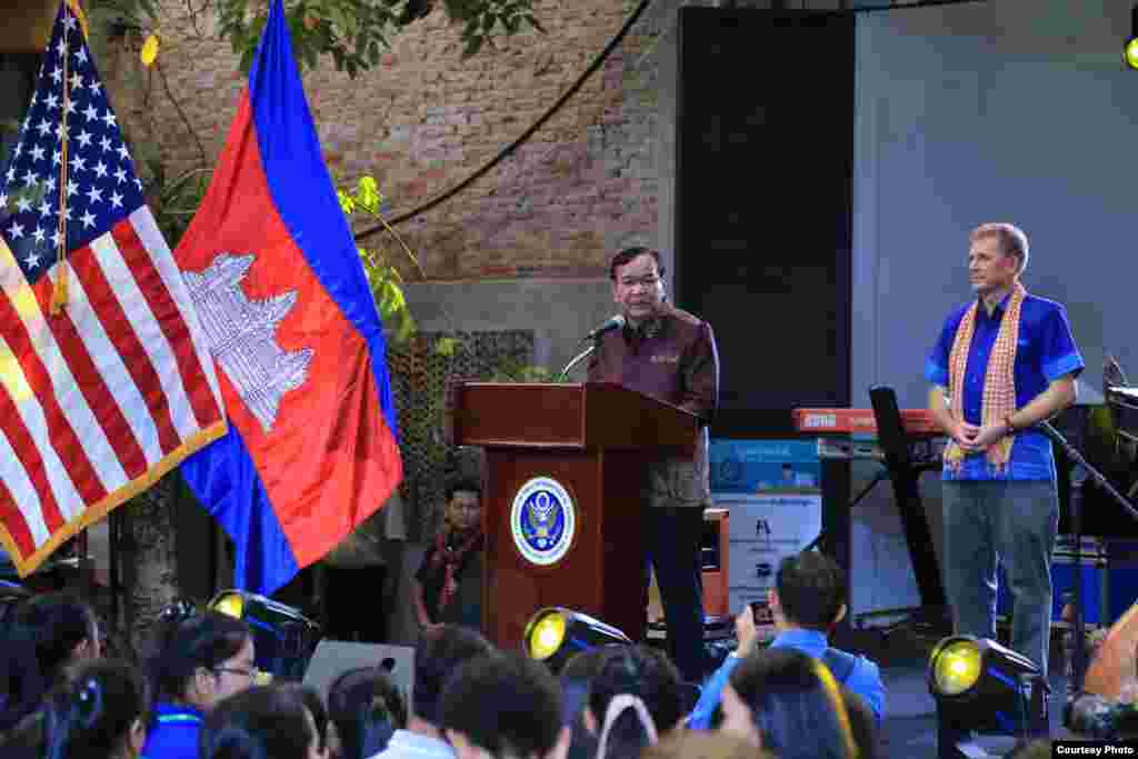 Cambodian Minister of Foreign Affairs, Prak Sokhonn, addresses the crowd along with U.S. Ambassador to Cambodia, W. Patrick Murphy, at the 70th Anniversary of U.S.- Cambodia Diplomatic Relations celebration in Phnom Penh, Cambodia, January 8, 2020. (Photo