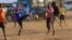 Youth displaced by fighting in South Sudan play soccer at Bidi Bidi refugee’s resettlement camp near the border with South Sudan, in Yumbe district, northern Uganda, Dec. 7, 2016.