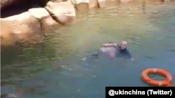英国驻中国重庆总领事史云森从水中救起一名落水的年轻女孩。（英国驻中国大使馆推特视频截图）