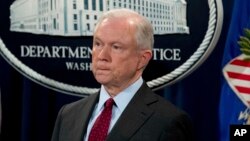 Attorney General Jeff Sessions attends a news conference to announce an international cybercrime enforcement action at the Department of Justice, July 20, 2017