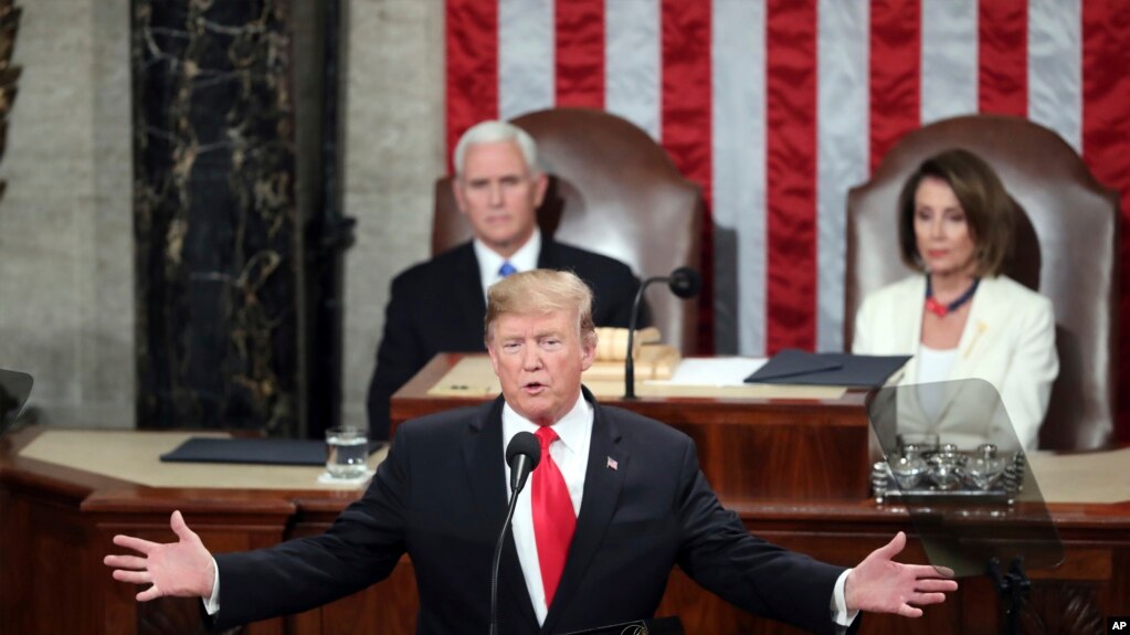 El presidente Donald Trump durante su discurso del "Estado de la Unión" el 5 de febrero de 2019 (Foto: AP)