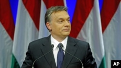 Hungarian Prime Minister Viktor Orban presents his annual state-of-the-nation speech in Budapest, February 7, 2012.