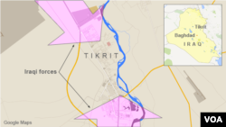 Map of Tikrit showing the direction of advance of the Iraqi forces