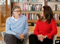 FILE - Microsoft co-founder Bill Gates and his wife, Melinda, take part in an interview with The Associated Press in Kirkland, Wash., Feb. 1, 2018.