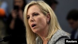 FILE - Department of Homeland Security (DHS) Secretary Kirstjen Nielsen testifies before a House Homeland Security Subcommittee hearing on FY2019 Department of Homeland Security on Capitol Hill in Washington, April 11, 2018. 