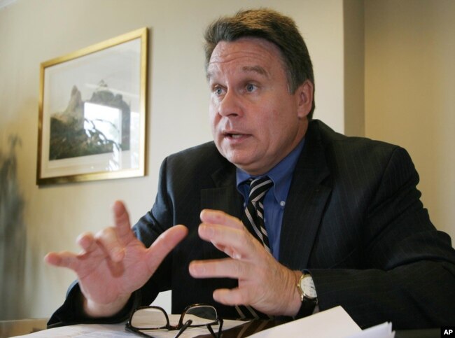 FILE - Human rights lawyer and US Congressman Chris Smith speaks during an exclusive interview with the Associated Press in Addis Ababa Ethiopia.