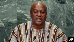 FILE - Ghana's President John Dramani Mahama, shown addressing the United Nations General Assembly in September, is seeking a second term in elections Dec. 7. 