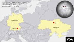 Map rencana perjalanan Menlu AS John Kerry ke Ukraina dan Jerman pada 5 - 8 Februari 2015