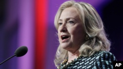 U.S. Secretary of State Hillary Rodham Clinton speaks at the Clinton Global Initiative in New York, Sept. 24, 2012.