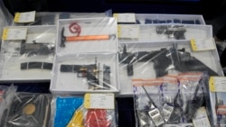 Seized evidence is displayed during a news conference as nine people were arrested over the alleged plot to plant bombs around Hong Kong, at police headquarters in Hong Kong, Tuesday, July 6, 2021.(AP Photo/Kin Cheung)