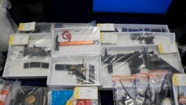 Seized evidence is displayed during a news conference as nine people were arrested over the alleged plot to plant bombs around Hong Kong, at police headquarters in Hong Kong, Tuesday, July 6, 2021.(AP Photo/Kin Cheung)