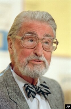 FILE - American author, artist and publisher Theodor Seuss Geisel, known as Dr. Seuss, speaks in Dallas, Texas, April 3, 1987.