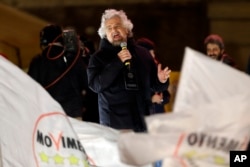 Five-Star Movement (M5S) founder Beppe Grillo speaks at his party's final rally in Rome, March 2, 2018.