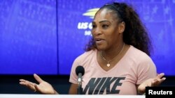 Petenis AS, Serena Williams, berbicara di sebuah konferensi pers di New York, tahun 2018 (dok: Geoff Burke-USA TODAY Sports) 