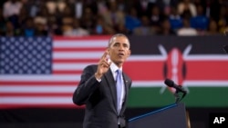 Tổng thống Mỹ Barack Obama phát biểu tại Sân vận động Safaricom ở thủ đô Nairobi, Kenya, ngày chủ nhật 26 tháng 7, 2015.