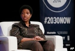 Phumzile Mlambo-Ngcuka, executive director of U.N. Women, shown speaking at a September summit in New York on new media's role in benefiting people,says the treat of violence from terrorist groups has placed women “in the eye of the storm” more than ever