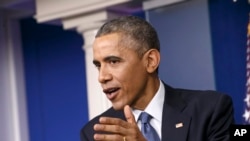 Tổng thống Hoa Kỳ Barack Obama phát biểu trong một cuộc họp báo ở Washington.