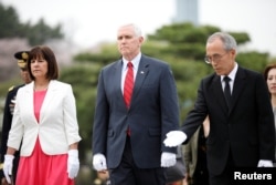 U.S. Vice President Mike Pence visits the National Cemetery in Seoul, South Korea, April 16, 2017.